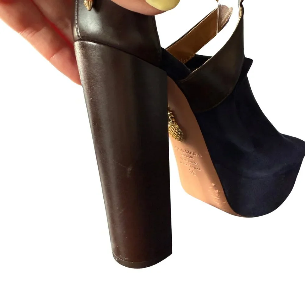 Aquazzura Kaya Plateau 140 In Navy Suede Platform Heel Sandals Womens Size 36